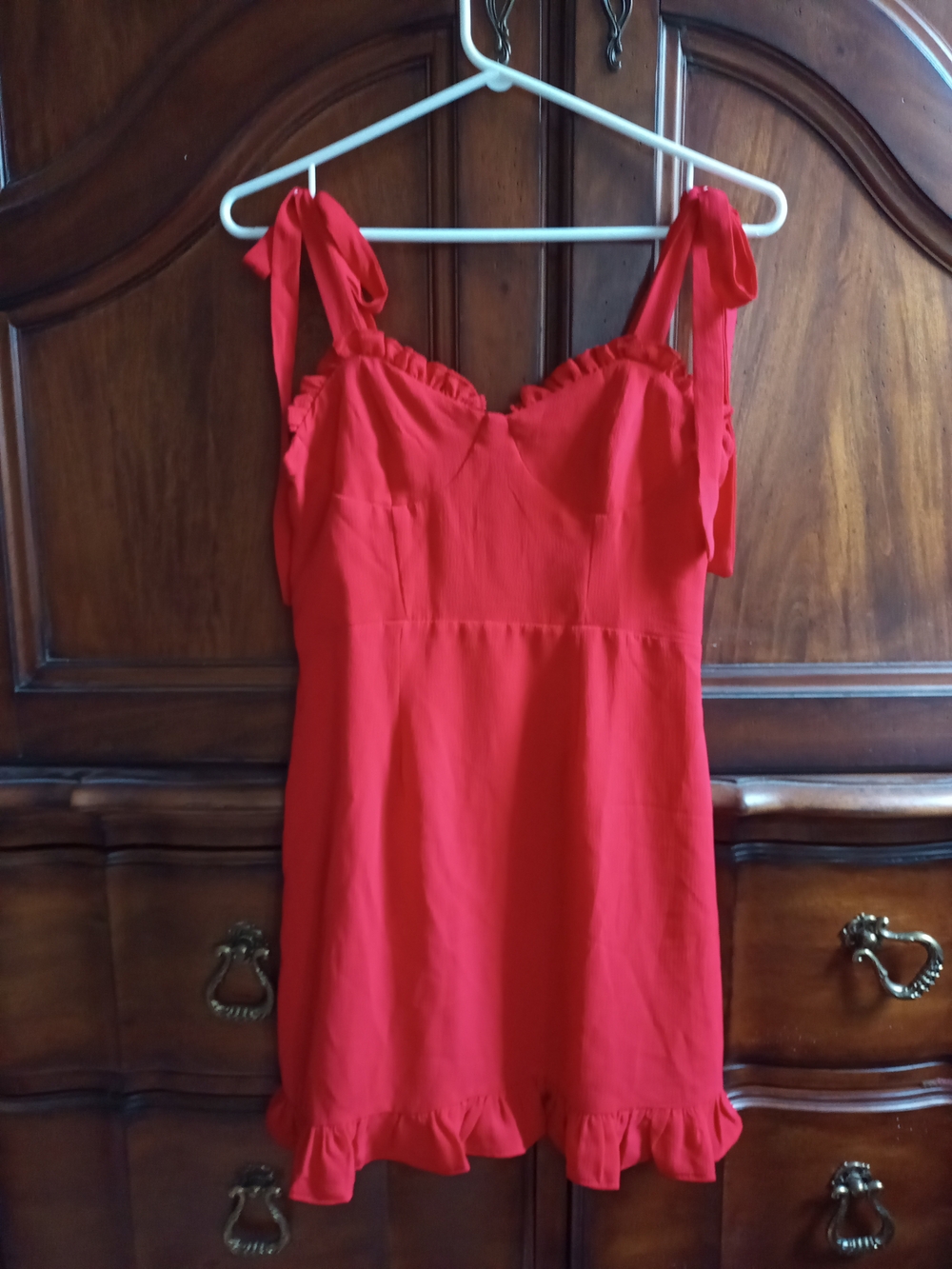Red Ruffle Tie-Strap Mini Dress